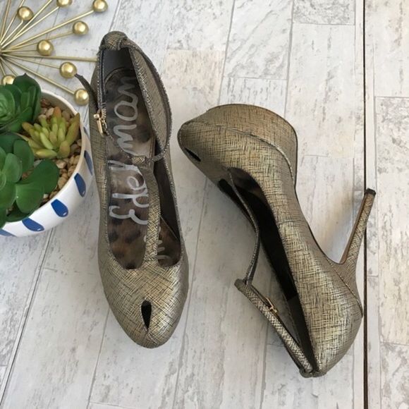 Sam Edelman Nivan Antique Gold Platform heels 6.5 - Picture 1 of 7